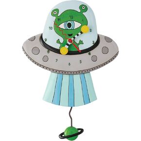 Enesco Allen Designs Alien in UFO Time Traveller ساعة حائط بندول منحوتة، 9.76 بوصة، متعددة الألوان in Kuwait