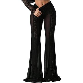 GORGLITTER المرأة الأزهار الدانتيل جرس أسفل السراويل بقماش شفاف بوهو القوطي مضيئة الساق مثير السراويل الطويلة طماق in Kuwait
