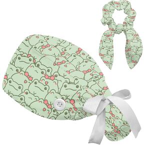 Scrub Caps Women Nursing Hats with Button, Adjustable Working Cap with Ponytail Pouch Scrunchy and Ribbon Tie for Women in Saudi Arabia