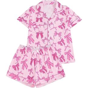 HUIDORLE Girls Pjs Bow Pajamas Set Short Sleeve Sleepwear Soft Button Down Sleepwear Set for Women in Saudi Arabia