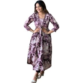 طقم كورتي وبنطلون حرير صناعي مطبوع عليه زهرة الرايون من MAGHMA للنساء in Kuwait