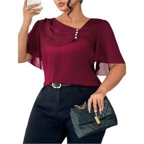 Floerns Women's Plus Size Elegant Short Sleeve Blouse Tops Asymmetrical Neck Dressy Casual Shirts in Saudi Arabia