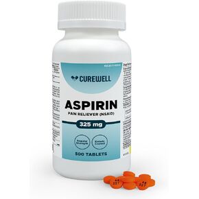 CUREWELL Enteric Coated Aspirin Tablets 325mg (500 Count) NSAID Pain Reliever & Fever Reducer Coated Aspirin for Adults - Regular Strength for Headache Arthritis Menstrual & Muscle Pain in Saudi Arabia