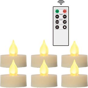 iZAN 6 PCS Flameless LED Battery Operated Tealight Candles with Remote and Timer Flickering Electric Decorative Tea Lights for Christmas Home Party Wedding Decorations 1.5"x1.6" Batteries Included in Saudi Arabia