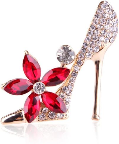 Delicate High Heels Flower Rhinestones Brooches Pins Elegant Sparkly Crystal Brooch Classic for Party Dance Banquet Wedding for Women Ladies Girls Dainty Lapel Pins Dress Suit Shirt Bag Hat Ceremony Clothes Accessories Jewelry Mother's Day Valentine's Day in Saudi Arabia
