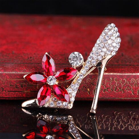 Delicate High Heels Flower Rhinestones Brooches Pins Elegant Sparkly Crystal Brooch Classic for Party Dance Banquet Wedding for Women Ladies Girls Dainty Lapel Pins Dress Suit Shirt Bag Hat Ceremony Clothes Accessories Jewelry Mother's Day Valentine's Day in Saudi Arabia