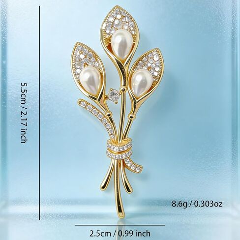 Calla Lily Brooch for Women - Elegant Rhinestone Pearl Flower Bouquet Lady Brooch Pin with Zircon for Coat, Dress, and Jacket in Saudi Arabia