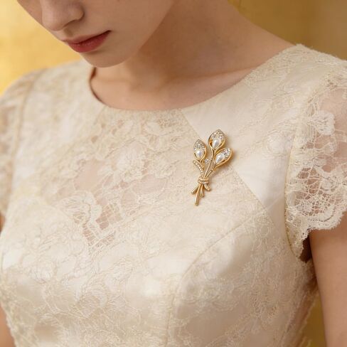 Calla Lily Brooch for Women - Elegant Rhinestone Pearl Flower Bouquet Lady Brooch Pin with Zircon for Coat, Dress, and Jacket in Saudi Arabia