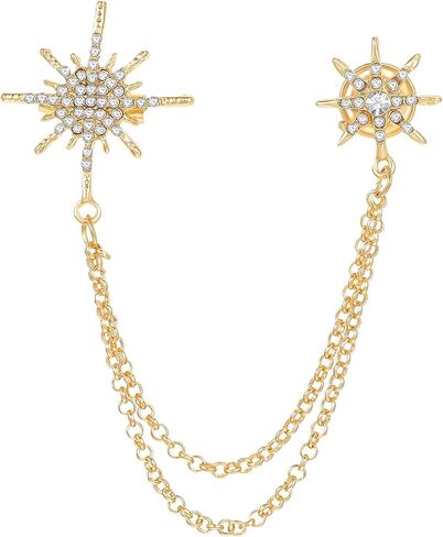 Mabor Gold Rhinestone Star Brooch, Crystal Collar Chain, Vintage Sweater Shawl Chain Clips Antique Cardigan Collar Clips Cloak Holders for Women Men Lapel Suit Dress Decoration in Saudi Arabia