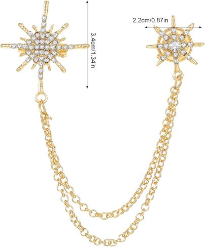 Mabor Gold Rhinestone Star Brooch, Crystal Collar Chain, Vintage Sweater Shawl Chain Clips Antique Cardigan Collar Clips Cloak Holders for Women Men Lapel Suit Dress Decoration in Saudi Arabia
