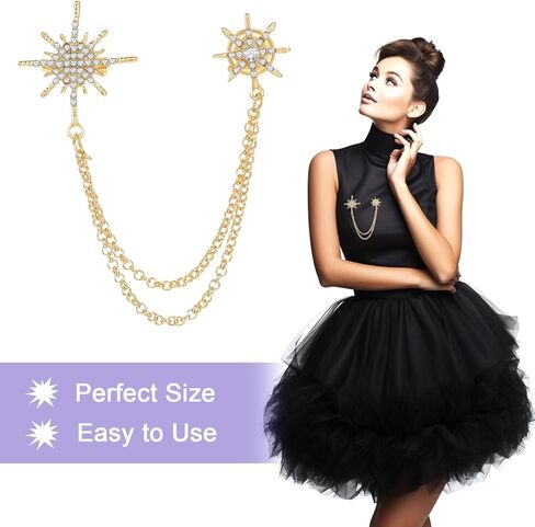 Mabor Gold Rhinestone Star Brooch, Crystal Collar Chain, Vintage Sweater Shawl Chain Clips Antique Cardigan Collar Clips Cloak Holders for Women Men Lapel Suit Dress Decoration in Saudi Arabia