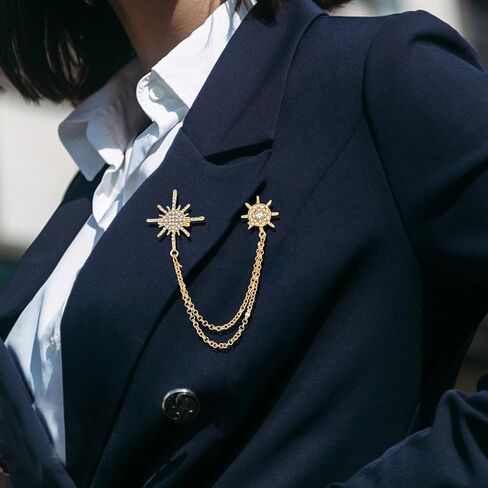 Mabor Gold Rhinestone Star Brooch, Crystal Collar Chain, Vintage Sweater Shawl Chain Clips Antique Cardigan Collar Clips Cloak Holders for Women Men Lapel Suit Dress Decoration in Saudi Arabia