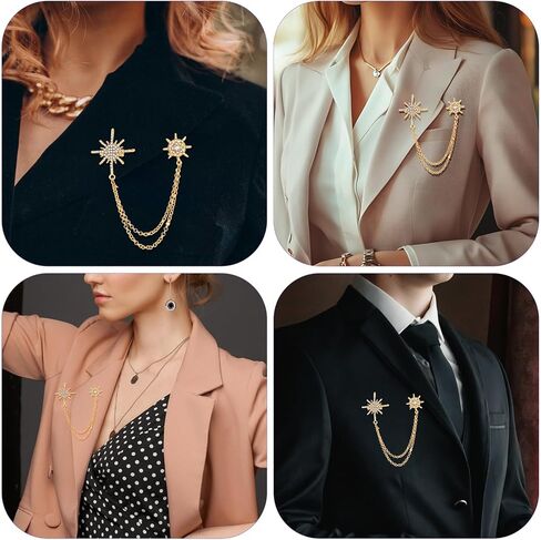 Mabor Gold Rhinestone Star Brooch, Crystal Collar Chain, Vintage Sweater Shawl Chain Clips Antique Cardigan Collar Clips Cloak Holders for Women Men Lapel Suit Dress Decoration in Saudi Arabia