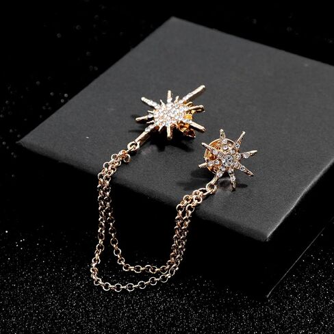 Mabor Gold Rhinestone Star Brooch, Crystal Collar Chain, Vintage Sweater Shawl Chain Clips Antique Cardigan Collar Clips Cloak Holders for Women Men Lapel Suit Dress Decoration in Saudi Arabia