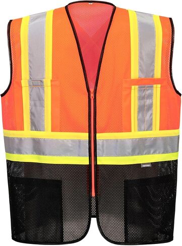 Portwest US395 Frisco Hi Vis X سترة تنفيذية متباينة من الخلف صدرية أمان شبكية سوداء عاكسة للرؤية العالية in Saudi Arabia
