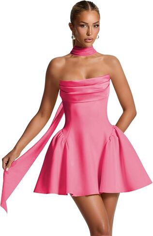 Satin Homecoming Dresses with Scarf for Teens 2025 Strapless Corset Puffy Short Prom Cocktail Dresses LIN018 in Saudi Arabia
