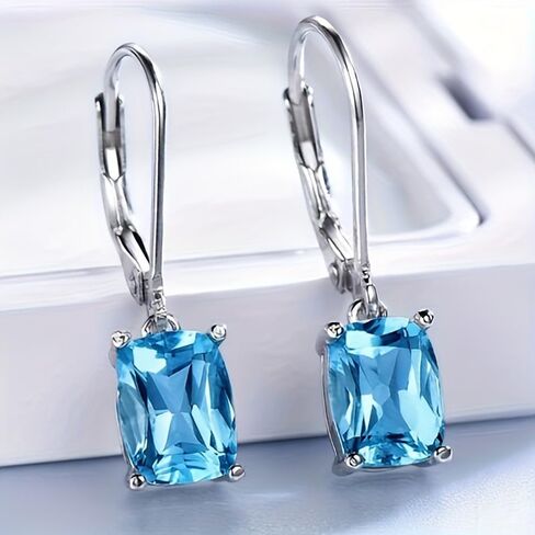 White Gold Plated Blue Cubic Zirconia Dangle Earrings for Women Daily Evening Parties Lightweight Earring Jewelry Gift for Her in Saudi Arabia