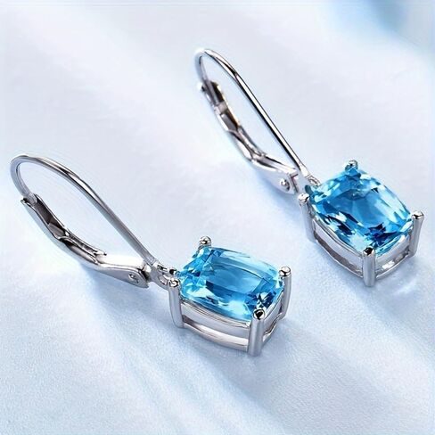 White Gold Plated Blue Cubic Zirconia Dangle Earrings for Women Daily Evening Parties Lightweight Earring Jewelry Gift for Her in Saudi Arabia
