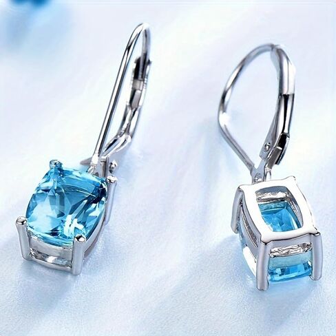 White Gold Plated Blue Cubic Zirconia Dangle Earrings for Women Daily Evening Parties Lightweight Earring Jewelry Gift for Her in Saudi Arabia