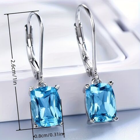 White Gold Plated Blue Cubic Zirconia Dangle Earrings for Women Daily Evening Parties Lightweight Earring Jewelry Gift for Her in Saudi Arabia