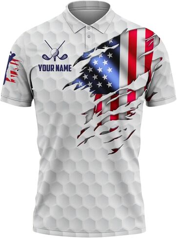 Custom Golf Polo Shirt with American Flag, Personalized Name Sports Polo for Men, USA Patriotic Golf Outfit Gift in Saudi Arabia