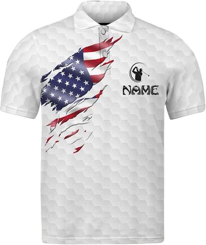 Custom Golf Polo Shirt with American Flag, Personalized Name Sports Polo for Men, USA Patriotic Golf Outfit Gift in Saudi Arabia