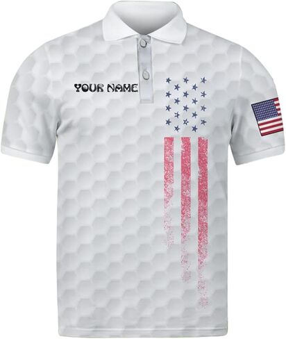 Custom Golf Polo Shirt with American Flag, Personalized Name Sports Polo for Men, USA Patriotic Golf Outfit Gift in Saudi Arabia
