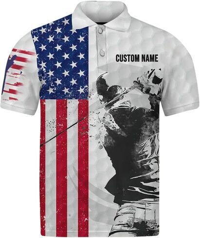 Custom Golf Polo Shirt with American Flag, Personalized Name Sports Polo for Men, USA Patriotic Golf Outfit Gift in Saudi Arabia