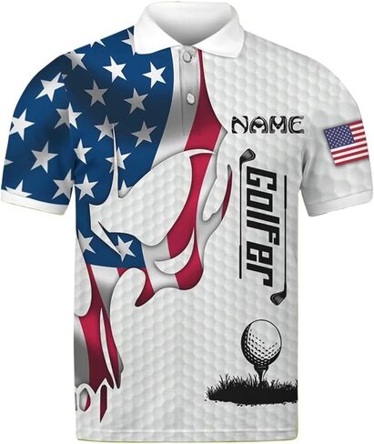 Custom Golf Polo Shirt with American Flag, Personalized Name Sports Polo for Men, USA Patriotic Golf Outfit Gift in Saudi Arabia