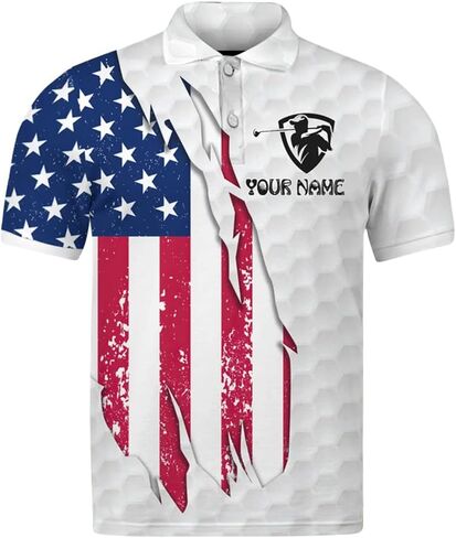 Custom Golf Polo Shirt with American Flag, Personalized Name Sports Polo for Men, USA Patriotic Golf Outfit Gift in Saudi Arabia