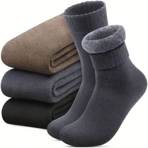 3 Pairs Of Men's Thermal Lined Socks, Thick Soft Comfortable Sock For Cold Weather, Black, Brown and Grey in Saudi Arabia