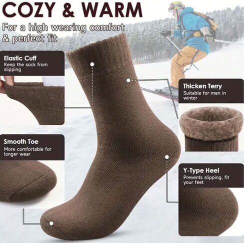3 Pairs Of Men's Thermal Lined Socks, Thick Soft Comfortable Sock For Cold Weather, Black, Brown and Grey in Saudi Arabia
