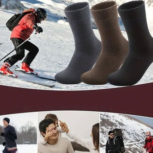 3 Pairs Of Men's Thermal Lined Socks, Thick Soft Comfortable Sock For Cold Weather, Black, Brown and Grey in Saudi Arabia