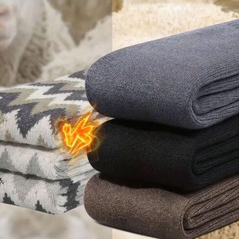 3 Pairs Of Men's Thermal Lined Socks, Thick Soft Comfortable Sock For Cold Weather, Black, Brown and Grey in Saudi Arabia