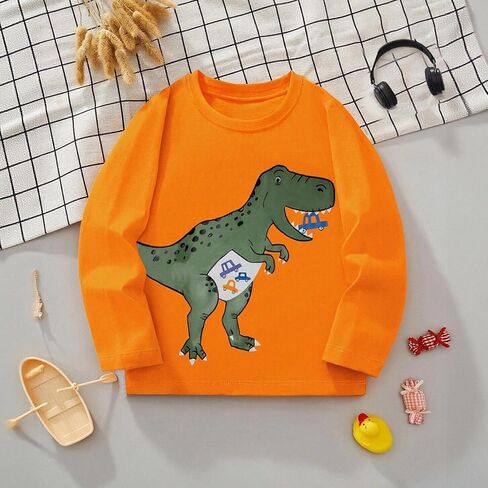 Boys Long Sleeve Shirts Dinosaur Fall Cotton Pullover T-Shirt for 3-8 Years in Saudi Arabia
