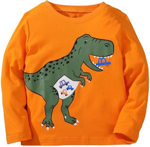 Boys Long Sleeve Shirts Dinosaur Fall Cotton Pullover T-Shirt for 3-8 Years in Saudi Arabia