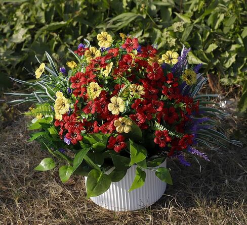Fake Flowers for Outdoor UV Resistant 24 pcs Pink Spring Artificial Flowers Outdoors, Realistic Faux Silk Flowers Fade Resistant, Fake Plants ＆ Flowers for Garden Porch Planters Window Wedding Decor in Saudi Arabia