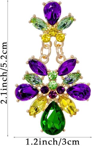 Nydotd Mardi Gras Earrings for Women, Rhinestone Teardrop Dangle Earrings Purple Green Gold Large Crystal Drop Earrings Fashion Carnival Parade Party Jewelry Gifts Bridal Wedding Prom (Mardi Gras) in Saudi Arabia