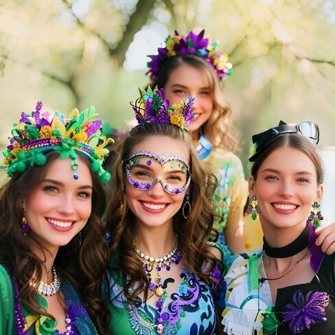 Nydotd Mardi Gras Earrings for Women, Rhinestone Teardrop Dangle Earrings Purple Green Gold Large Crystal Drop Earrings Fashion Carnival Parade Party Jewelry Gifts Bridal Wedding Prom (Mardi Gras) in Saudi Arabia