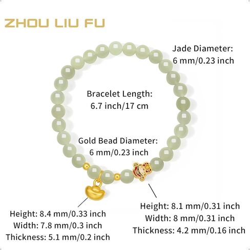 ZHOU LIU FU 24K الذهب الحقيقي تمتد سوار سبيكة سحر أساور الذهب الخالص الأخضر اليشم Heitian مطرز أساور الذكرى عيد ميلاد شفاء مجوهرات للنساء زوجة أمي 17 سم Y1913661 in Saudi Arabia
