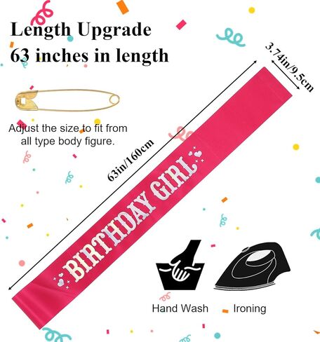Birthday Sash for Girls, 63-Inch Hot Pink Birthday Sash with Rainbow Foil Suitable for Girls Women Teenagers to Celebrate Birthdays with Style and Sparkle in Saudi Arabia