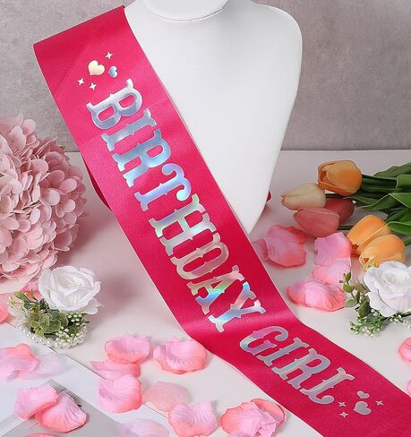 Birthday Sash for Girls, 63-Inch Hot Pink Birthday Sash with Rainbow Foil Suitable for Girls Women Teenagers to Celebrate Birthdays with Style and Sparkle in Saudi Arabia