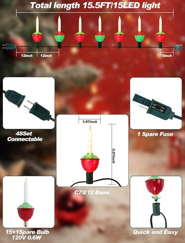 Hobbynors Vintage Christmas Bubble Lights - 15.5ft Strand with 15 Nostalgic Bubbling Candles, Warm White Glow & Green Wire - Classic Retro Christmas Tree Lights for a Cherished Holiday Display in Saudi Arabia