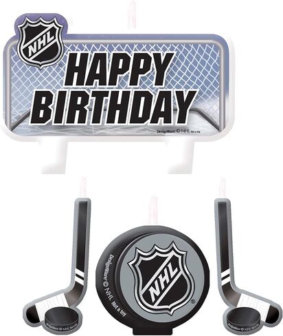 وقت الجليد NHL باللونين الأسود والرمادي! مجموعة شموع "عيد ميلاد سعيد" - 3 صغيرة (1.25 بوصة - 2.5 بوصة) و1 كبيرة (2.25 بوصة × 3.37 بوصة) - مثالية للحفلات التي تحمل عنوان الهوكي in Kuwait