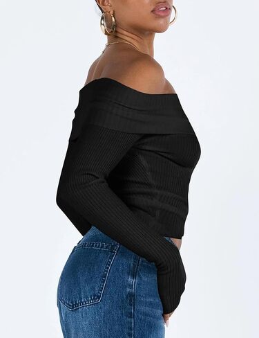 APRROOT Off The Shoulder Sweater for Women Long Sleeve Pullover Ribbed Knit Going Out Thumbhole Tops 2025 Fall Sexy Outfits in Saudi Arabia