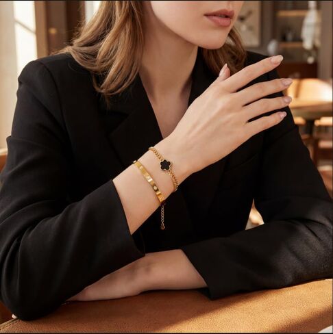 18K Gold Bracelets Floral Bracelets for Women, 2Pcs Stackable Gold Plated Cubic Zirconia Friendship Bangle Bracelet Floral Bracelet Jewelry Kit, in Saudi Arabia