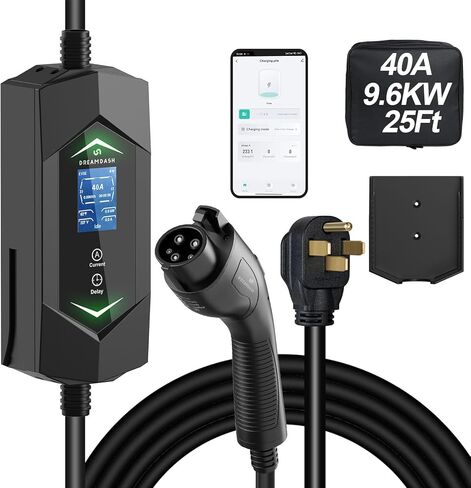 شاحن المستوى 2 EV لـ Tesla ، شاحن NACS EV مع سلك ETL مسبق 25 قدمًا ، 6A-40A AMP قابل للتعديل ، 40A 9.6KW الشحن السريع (110V-240V) ، NEMA 14-50 PLUC in Kuwait