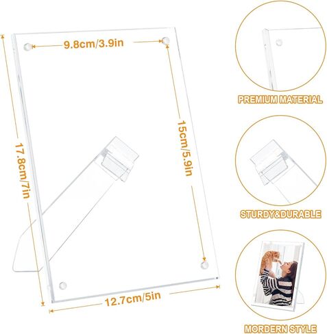إطار أكريليك Egofine مقاس 5 × 7 حزمة واحدة، إطارات صور شفافة مع حامل، إطارات صور أكريليك مغناطيسية لعرض سطح الطاولة أفقيًا أو رأسيًا in Kuwait