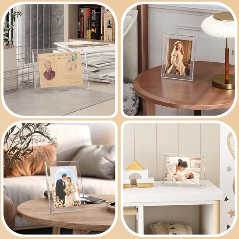 إطار أكريليك Egofine مقاس 5 × 7 حزمة واحدة، إطارات صور شفافة مع حامل، إطارات صور أكريليك مغناطيسية لعرض سطح الطاولة أفقيًا أو رأسيًا in Kuwait