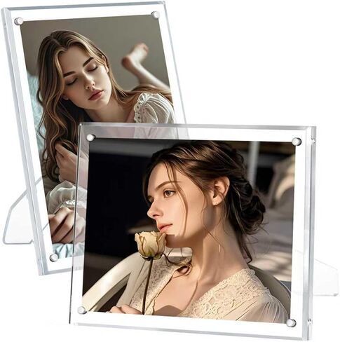 إطار أكريليك Egofine مقاس 5 × 7 حزمة واحدة، إطارات صور شفافة مع حامل، إطارات صور أكريليك مغناطيسية لعرض سطح الطاولة أفقيًا أو رأسيًا in Kuwait